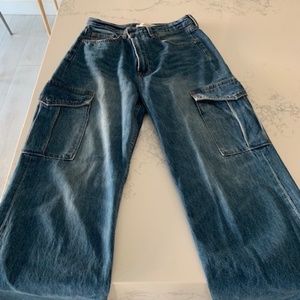 Denim Forum Farrah Cargo Jeans (Hi-rise/Wide leg)